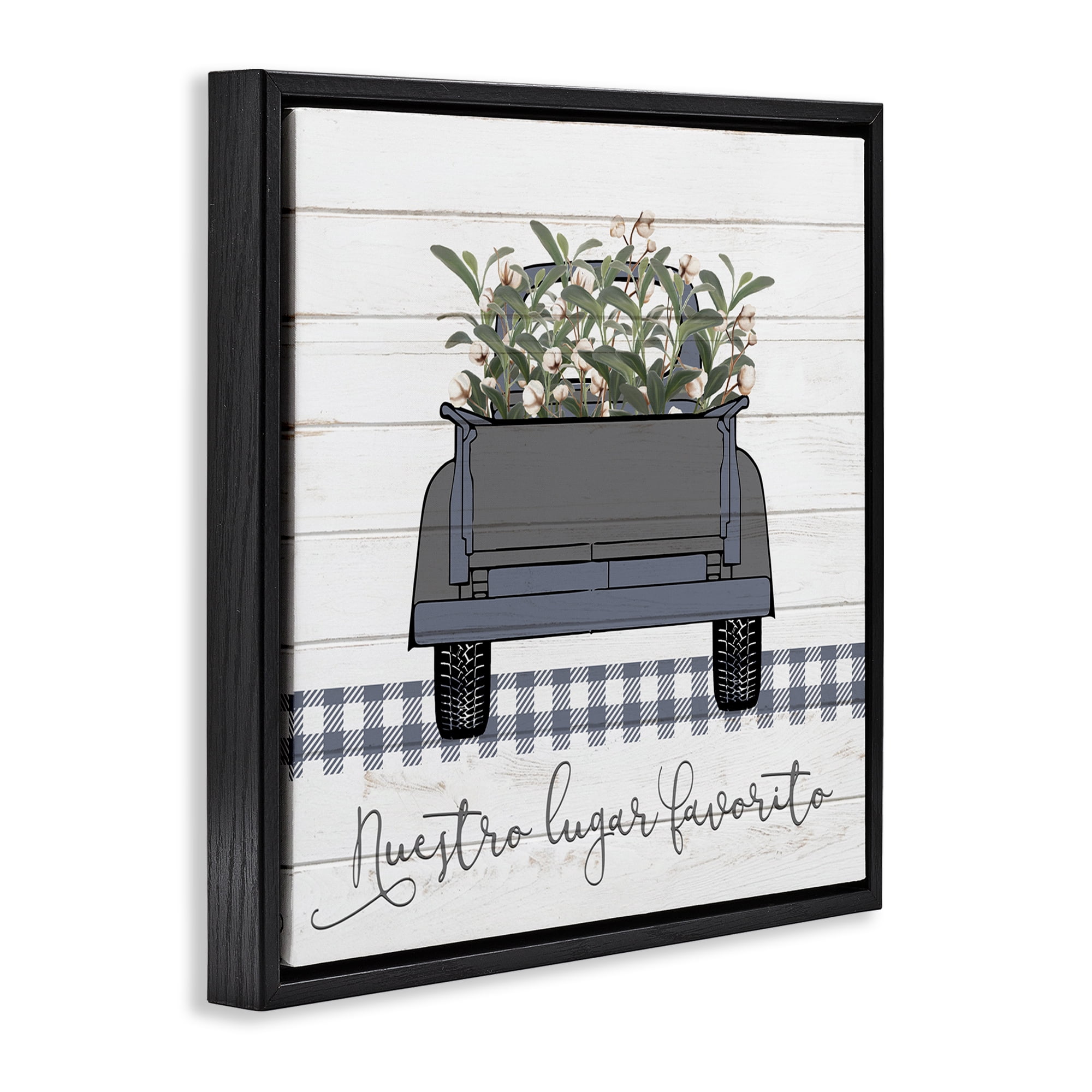 Stupell Industries Nuestro Lugar Favorito con Camión Inspirational Quotes & Sayings Painting Black Floater Framed Art Print Wall Art, 18 x 18