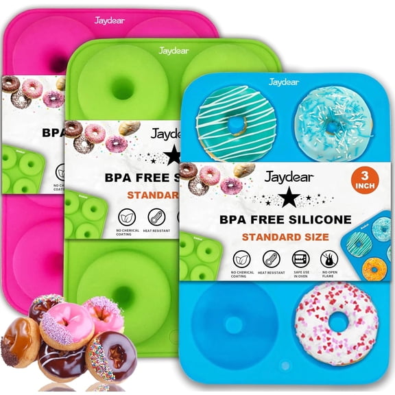 Jaydear 3 Pack Cake molds Donut Pan Silicone Baking Mold