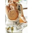thumbnail image 4 of Nvzi Bolso bandolera de paja de ratán tejido a mano con forma circular para mujer, de 7,1 pulgadas, con correa ajustable de piel auténtica, estilo natural y elegante, pequeño, 4 of 4