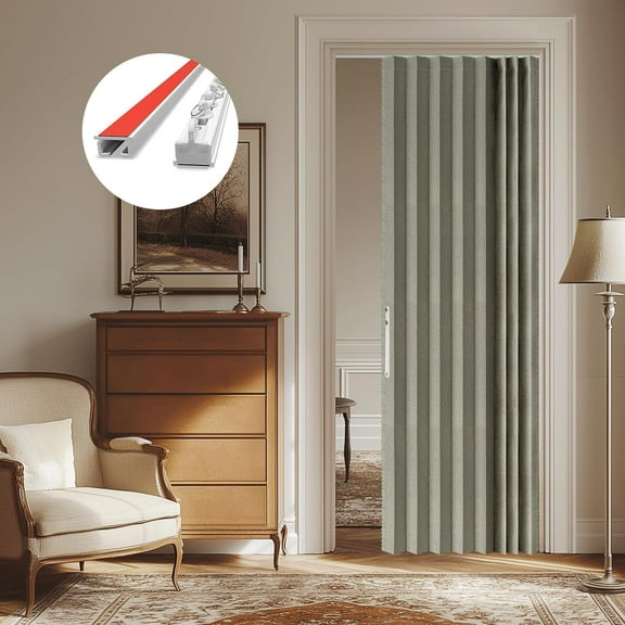 100% Blackout Magnetic Accordion Door Curtain - Invisible Folding Panel for Bedroom, Living Room, Doorway - Curtain Sets Includes Tracks (1 Panel, 43W x 79L, Grey)