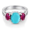 thumbnail image 3 of Gem Stone King 2.50 Ct Oval Green Turquoise Red Created Ruby 925 Sterling Silver Ring (Size 5), 3 of 6