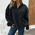 thumbnail image 2 of ManxiVoo Women's Half Zip Pullover Sweatshirt Oversized Soft Fuzzy Sweater with Pockets Cozy Winter Wear L Size Black, 2 of 4