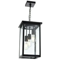 Melucee Outdoor Pendant Light Fixtures, 3-Lights Exterior Hanging Lantern, Black Large Outdoor Hanging Porch Light with Seeded Glass Shade