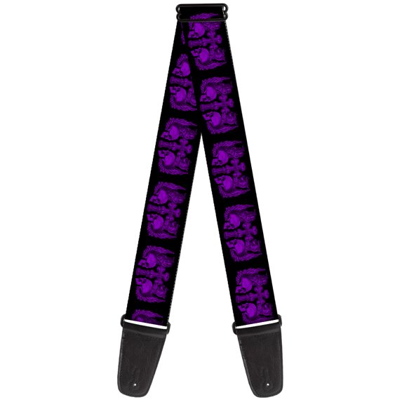 Buckle-Down Guitar Strap, Buckle Down Skulls Wings Black Purple, 2 Inches Wide