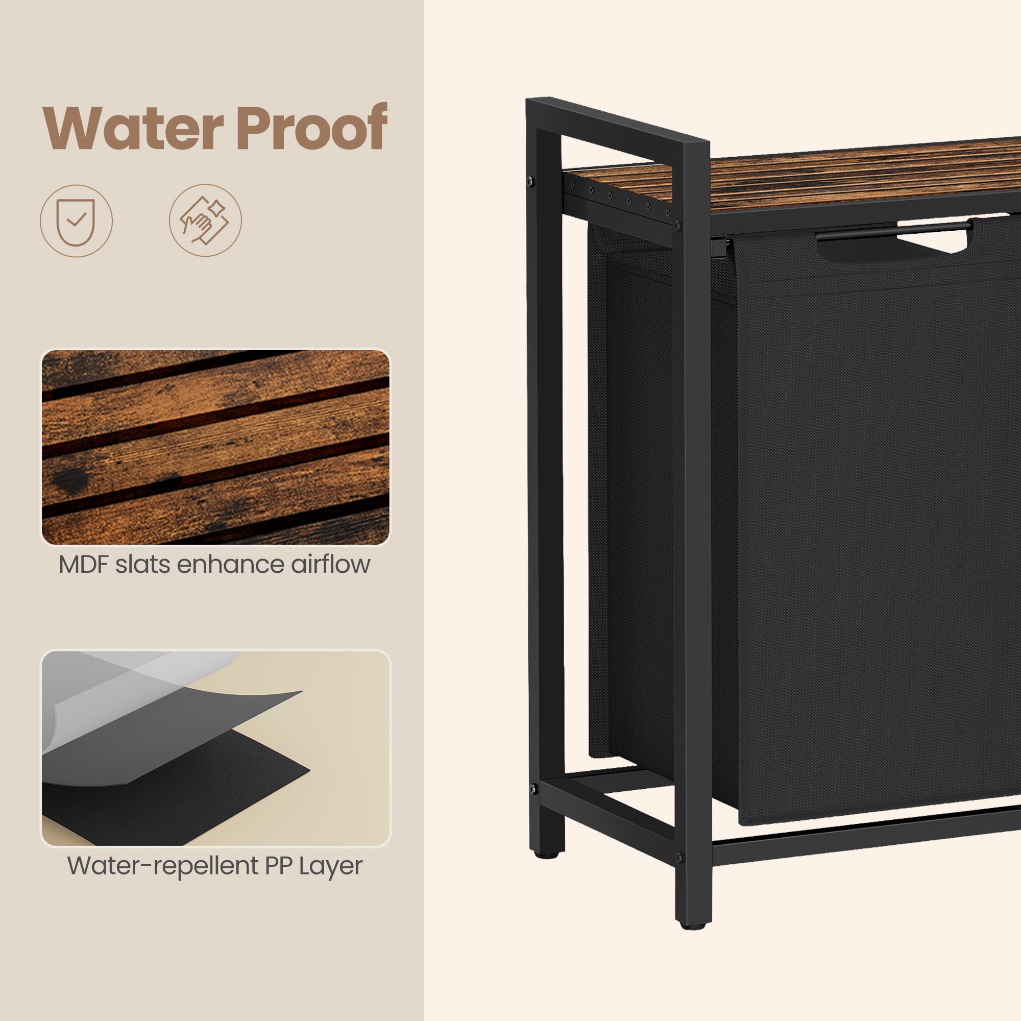 Ledrem 2-Compartment Laundry Hamper with Removable Bags & Storage Shelf, Rustic Brown/Charcoal Grey