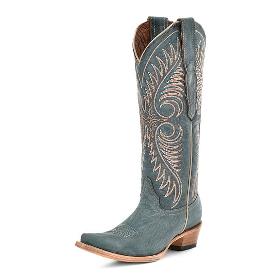 CORRAL Adult Female Circle G Distressed Embroidery Boots, Color: Faded Teal Blue, Size: 8 (L6120-8)