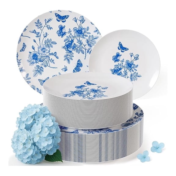 Plastic Plates For Party Supplies, Floral Disposable Plates For Party & Weddings 40 Pcs - 20 x 8 Dessert Plates & 20 x 10 Plastic Dinner Plates, Plate Set Disposable Dinnerware Sets