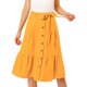 thumbnail image 1 of Falda A Media Pierna Con Volantes De Gasa Con Cinturón Y Cintura Alta Vintage Con Decoración De Botones Para Mujer Amarillo XL, 1 of 6