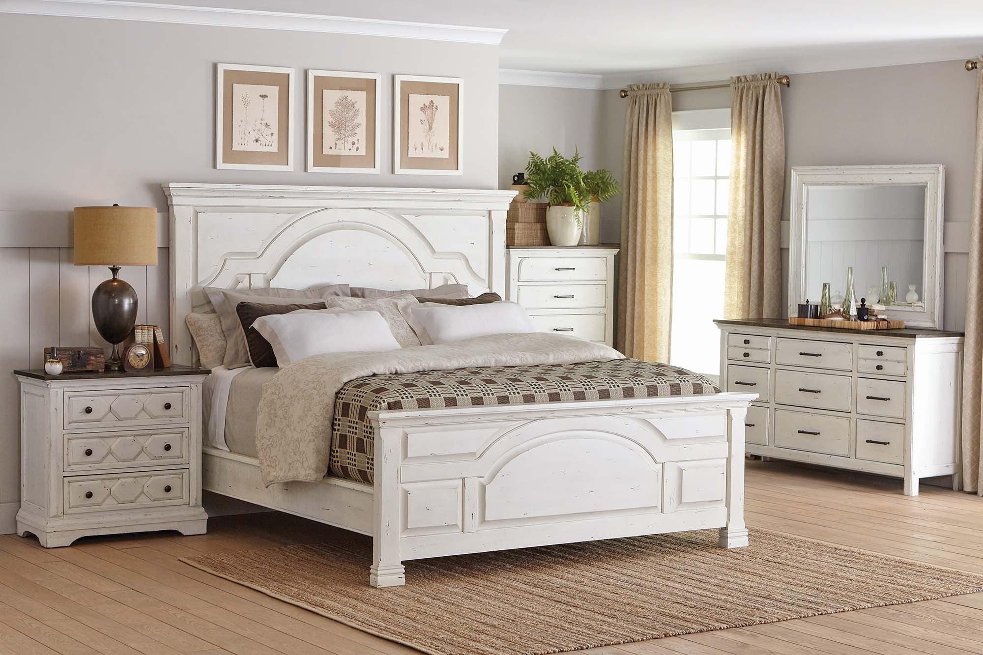 Celeste 4piece Eastern King Bedroom Set Vintage WhiteColorBrown