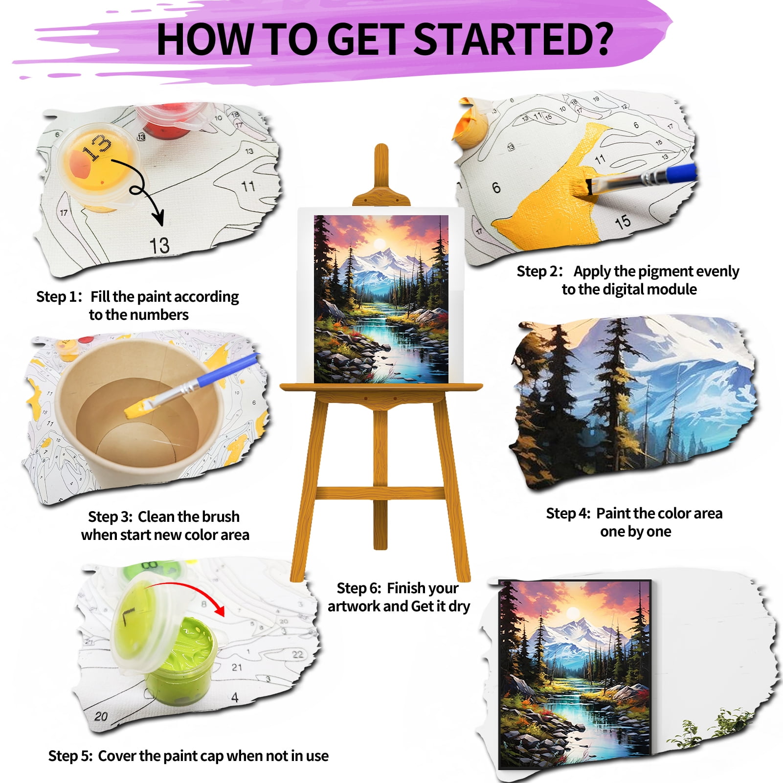JYLMOOD Paint by Numbers for Adults Kits, DIY Mountain Easy Painting by Numbers for Gift Home Wall Decoration 16x20in（without Frame)