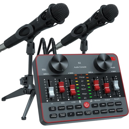G1 Audio Mixer Podcast Equipment Bundle for 2 Mic Tiktok Video Content Creator Kit, Audio Interface w DJ Mixer Sound Card/Board Condenser Microphone for Studio Smartphone/PC/Laptop Broadcast Recording