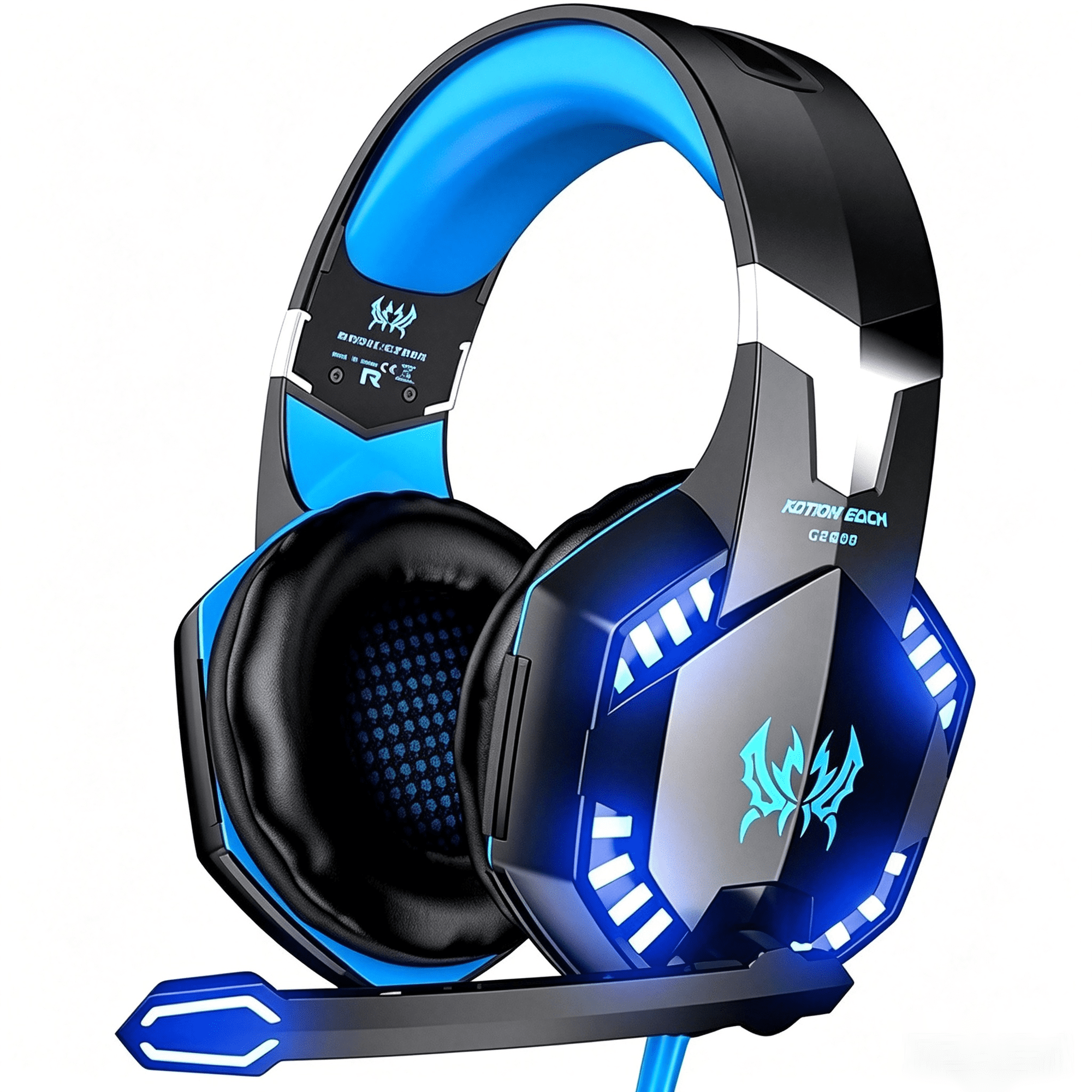 VersionTECH G2000 Gaming Headset, Noise-Cancelling Mic, 50mm Bass Surround, LED Lights, Soft Memory Earmuffs, for PS5/PS4/Xbox One/PC/Mac/Laptop/Switch, Blue