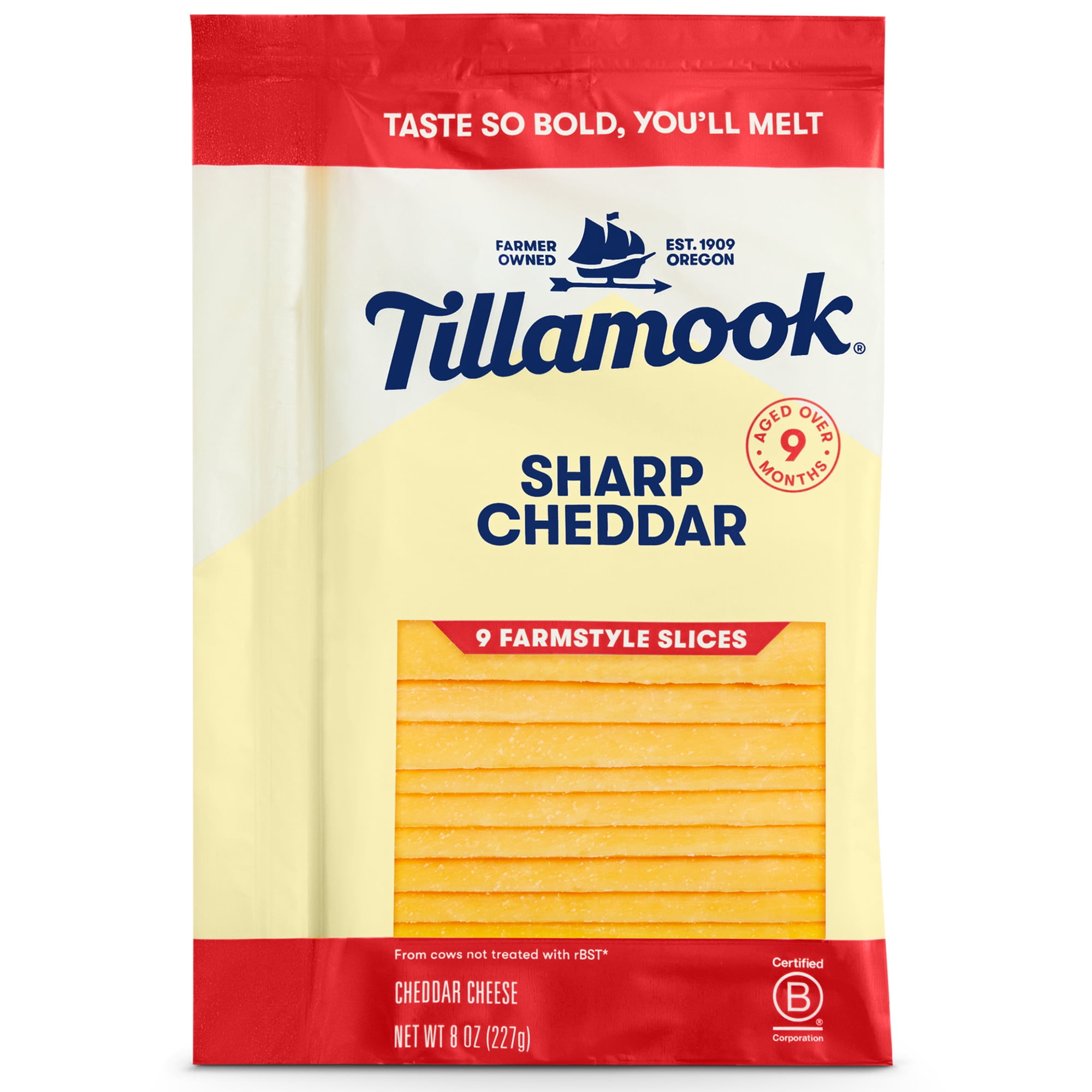 Tillamook Farmstyle Sharp Cheddar Cheese Slices, 8 oz, 9 Count