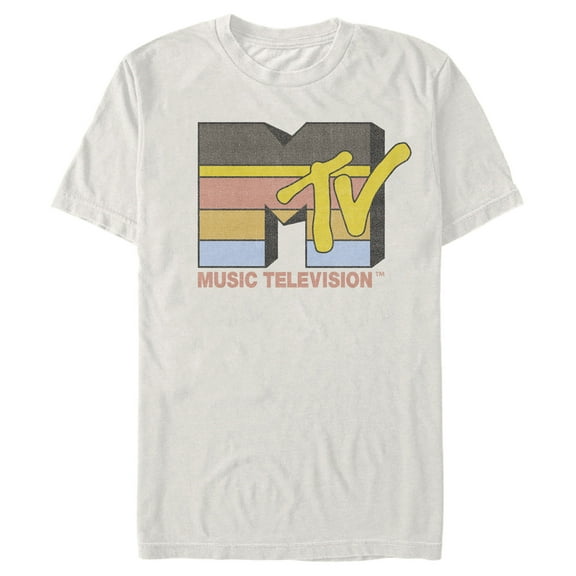 Men's MTV Retro Stripey Logo  Graphic Tee Beige X Large