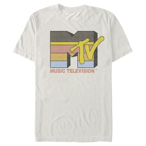 T-Shirt Logo Rétro Stripey pour Hommes MTV - Beige - Petit