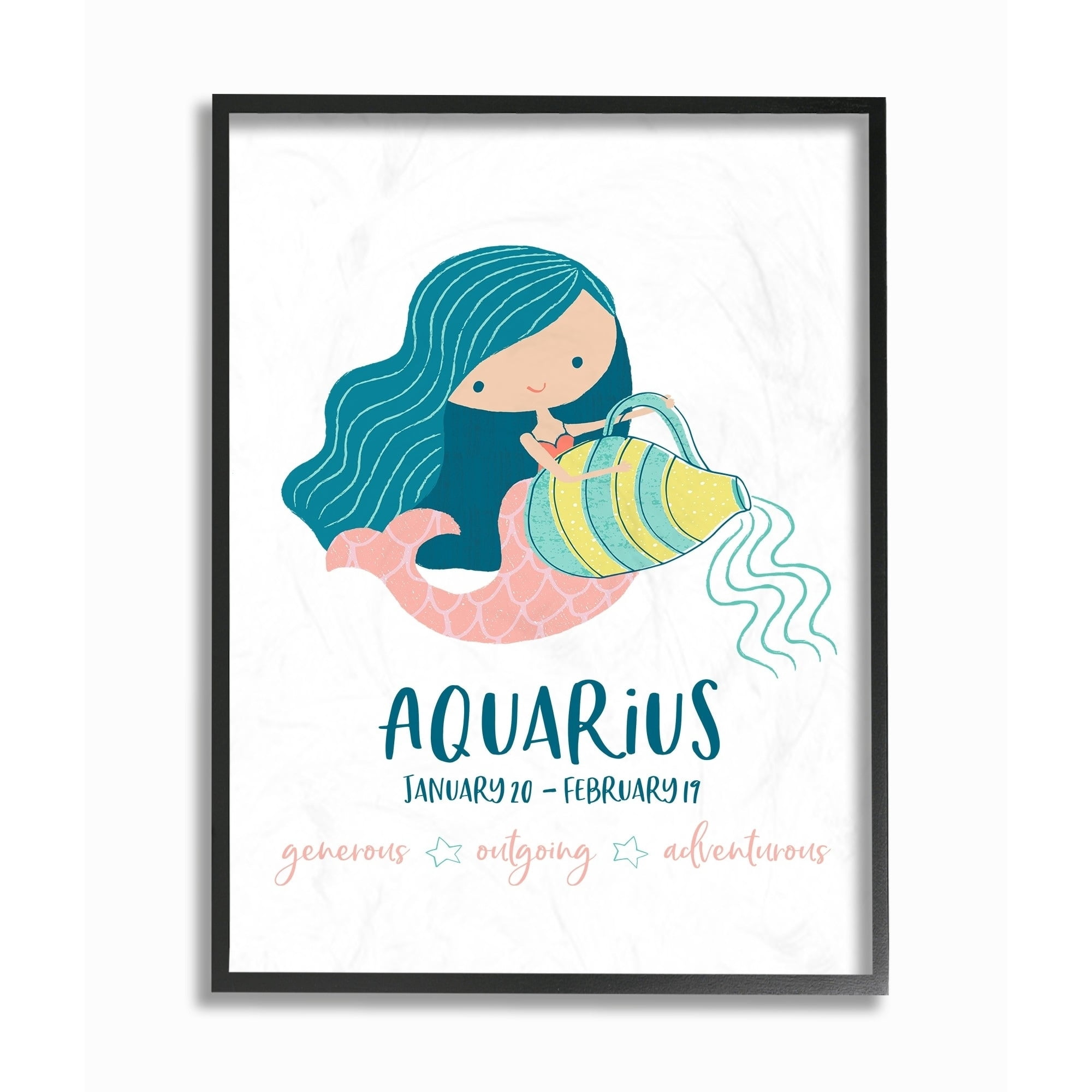 The Kids Room by Stupell Fun Modern Zodiac Aquarius Mermaid Framed Giclee Texturized Art, 11 x 1.5 x 14
