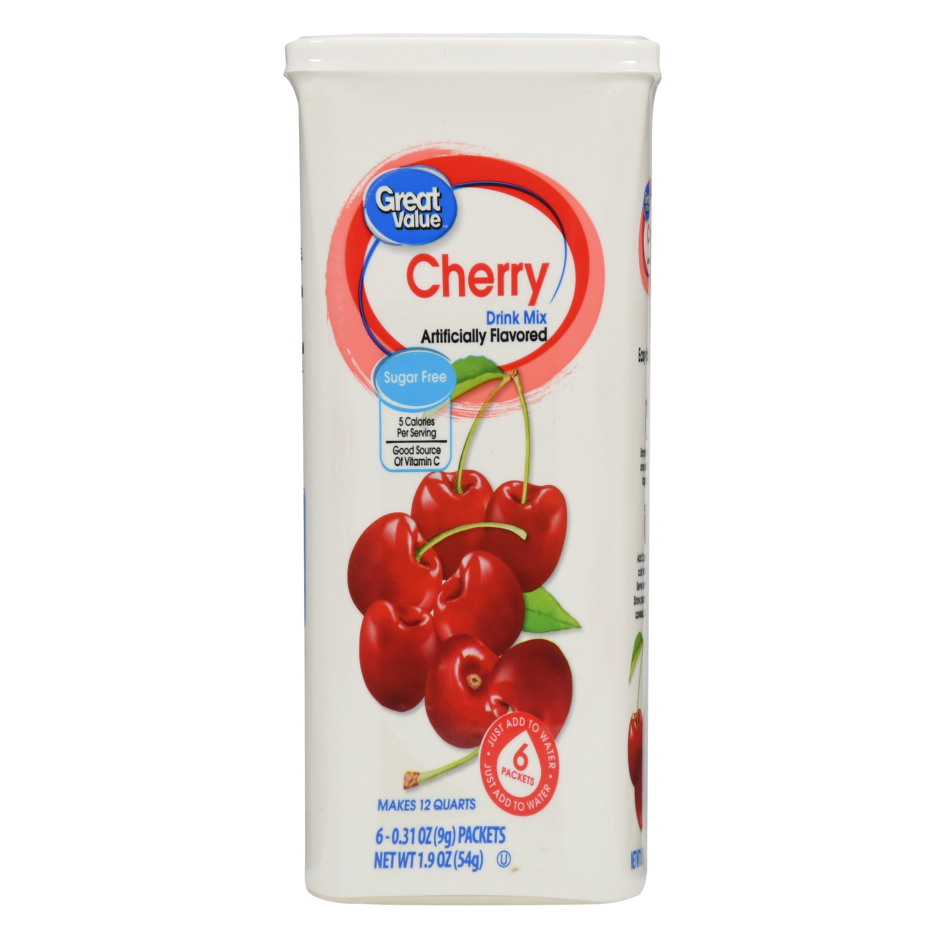 Great Value Drink Mix, Cherry, SugarFree, 1.9 oz, 6 Count
