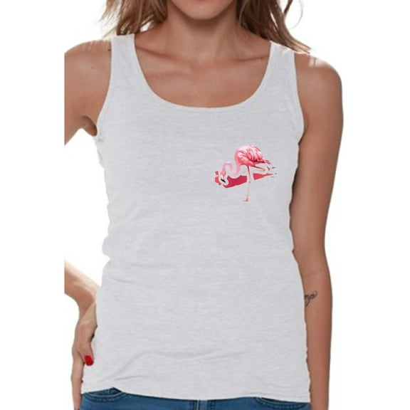 Awkward Styles Flamingo Pocket Tank Top for Women Flamingo Patch Sleeveless Top Flamingo Fitness Shirts Flamingo Themed Party Beach Tank Top for Women Summer Party Gifts Flamingo Party Tshirt