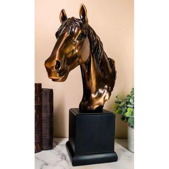 Rustic Western Mustang Horse Stallion Head Bust 14"H Figurine With Trophy Base