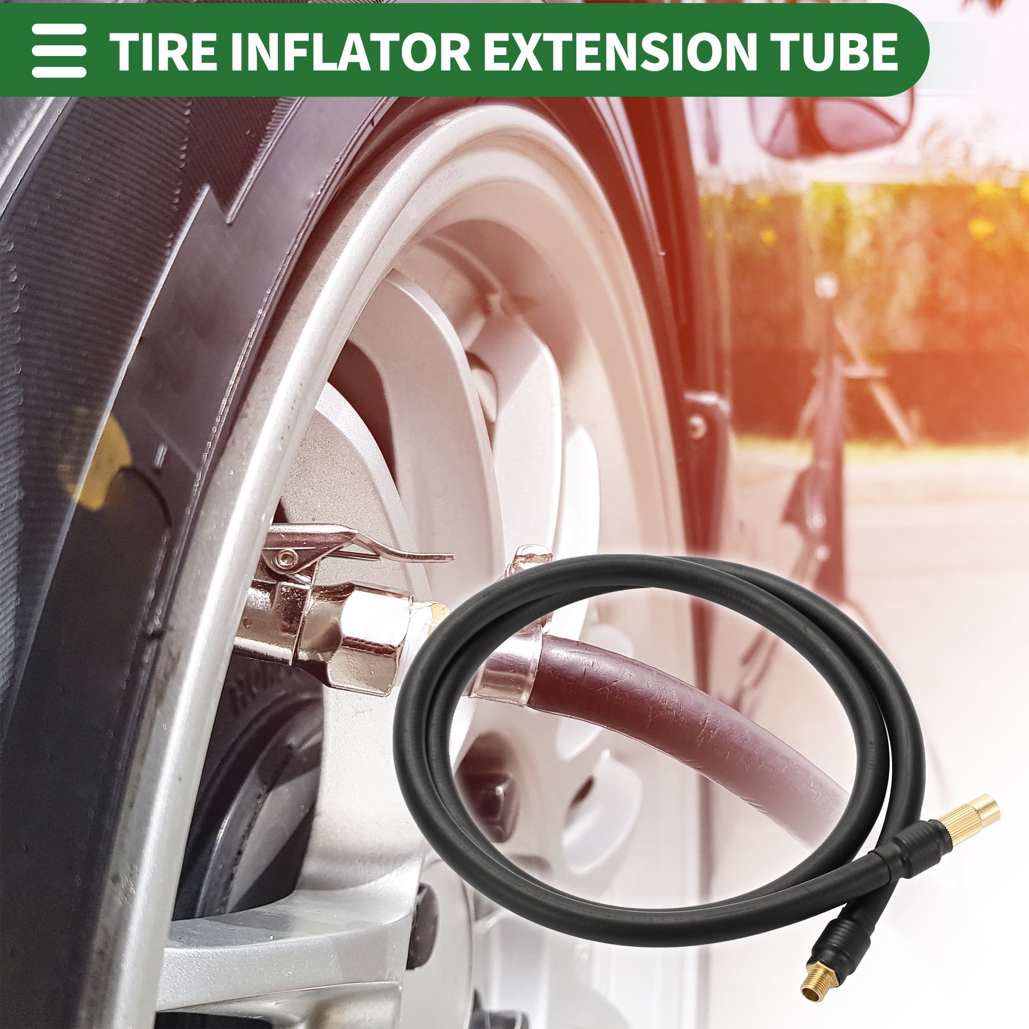 Unique Bargains Tire Inflator Extension Tube Air Pump Hose Adapter 39.37inch Rubber