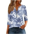 thumbnail image 2 of Craaazy Shirts for Women V-neck Zipper Tunics Tops Bohemian Style Floral Printed Long Sleeve Blouse Gifts, 2 of 5