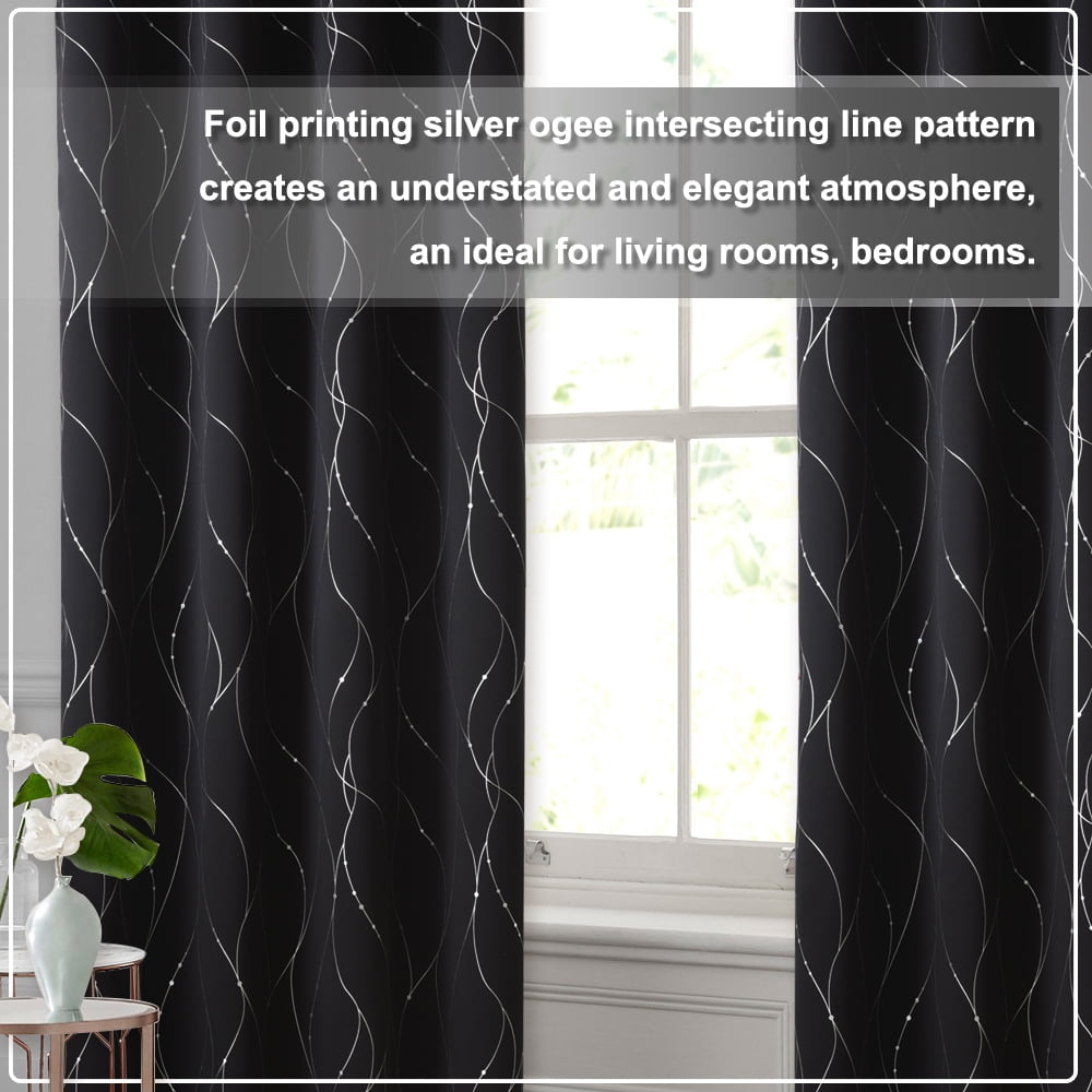 NICETOWN Modern Blackout Curtains for Bedroom, Pattern Printed Thermal Insulated Privacy Grommet Drapes, Set of 2, Black, W52 x L84