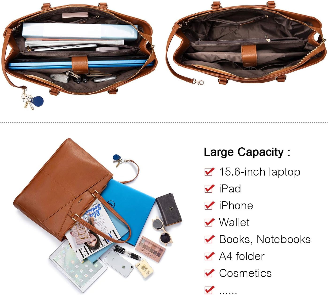 Laptop Tote Bag for Women,15.6 Inch Waterproof Computer Bags Women Business Office Work Bag Briefcase, Brown