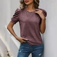 thumbnail image 6 of Women's Puff Short Sleeve Shirts 2025 Summer Trendy Crew Neck Loose Fit Tops Fashion Casual Solid Color Blouses (XL, Purple), 6 of 7