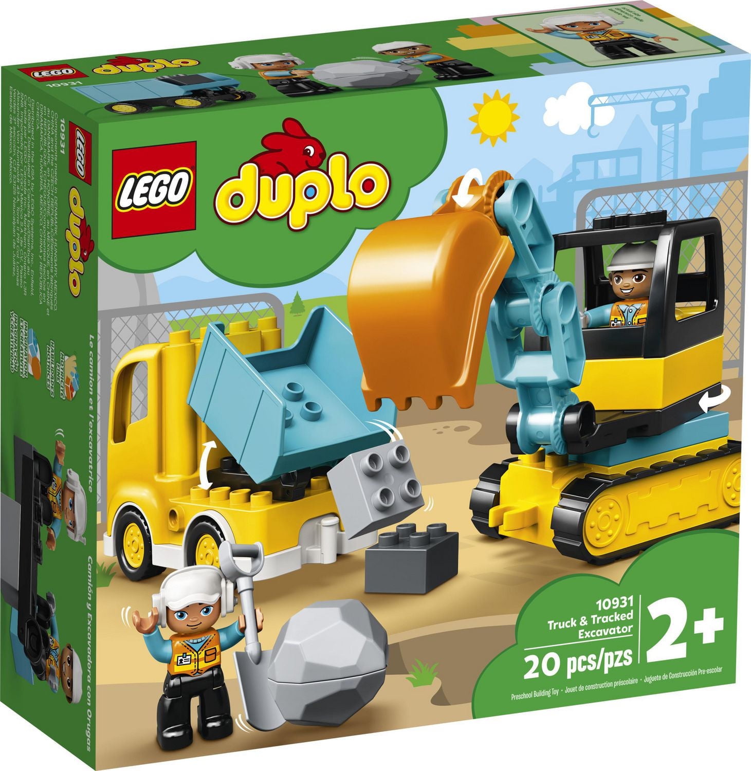 LEGO DUPLO Le camion et l’excavatrice 10931 Jouet de construction (20 pièces) Comprend 20 pièces, 2+ ans