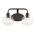 thumbnail image 2 of JONATHAN Y Sandrine 17.5" 2-Light Iron/Seeded Glass Cottage Rustic LED Vanity Light, Oil Rubbed Bronze, 2 of 7