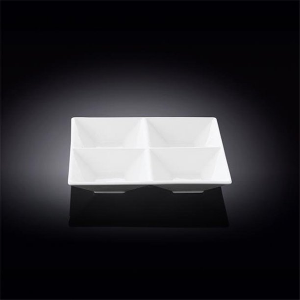 Wilmax 992017 6 x 6 in. Divided Square Dish, White Pack