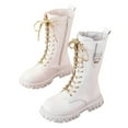 thumbnail image 2 of LYHao Girls Combat Boots Knee High Mid Calf Side Zipper Lace Up Classic Kids Winter Boots Teen Girsl Boots ,Girls Boots Sizes 11.5 White(5-5.5 Years), 2 of 6