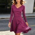 thumbnail image 6 of TFEOQRY Womens Wrap Midi Dress V Neck Long Sleeve Ruched Waist A-Line Swing Hem Slim Casual Dresses, 6 of 9