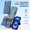 thumbnail image 2 of TECH CIRCLE for iPhone 16 Pro Max 2-in-1 Phone Case 6.9" 2024, Magnetic Back Cover with Removable Flip Wallet Case, with Card Slots/Ring Holder Grip, Compatible with MagSafe, PU Leather Case, Blue, 2 of 10