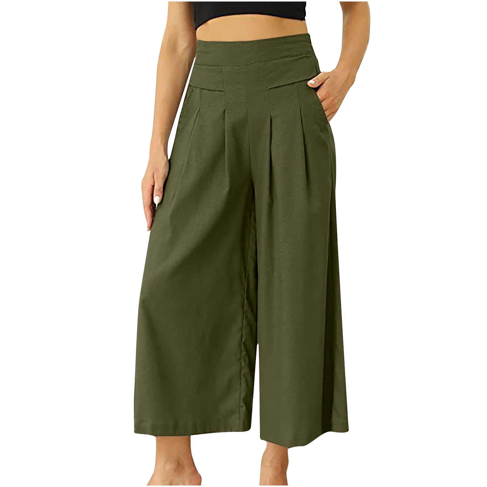 Clearance Fashion Casual Cropped Pants With Pockets Women's Solid Color