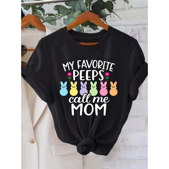 Cute Easter Peeps My Favorite Call Me Mom Graphic T-Shirt - Adorable Colorful Bunny Family Tee for Spring Holiday Fun