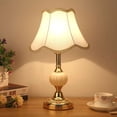 thumbnail image 5 of Lámpara de escritorio de cristal Simple de estilo europeo, lámparas de noche para dormitorio de tela Retro, luz de mesa de hierro forjado clásica, iluminación nocturna de lujo, 5 of 5