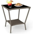 thumbnail image 2 of Kinbor Patio Tables Wicker Coffee Table, Outdoor Side Table Square Tempered Glass Top with Storage, Sesame Color, 2 of 9