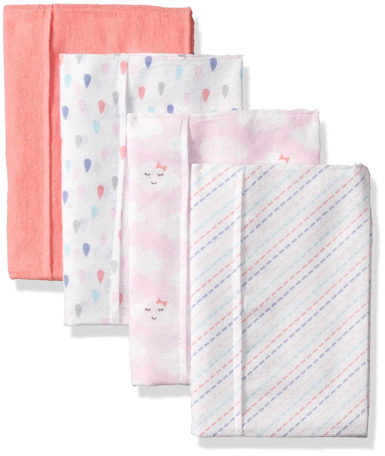 Luvable Friends Baby Girl Cotton Flannel Burp Cloths 4pk, Rainbow, One Size