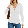 thumbnail image 2 of felwors Women's V-Neck Button Down Cardigan - Waist Cinched Peplum Hem Knit Sweater White, XL, 2 of 5