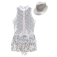 thumbnail image 3 of Alvivi Sparkly Bodysuit For Women Fringe Dance Leotard with Hat Latin Jazz Performance Costumes White L, 3 of 7