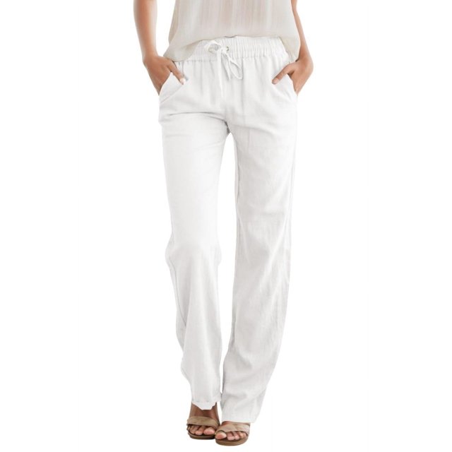 Pantalones JEKAOYI para mujer, cintura alta, con cordón, pierna recta, blancos