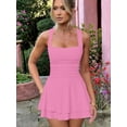 thumbnail image 4 of Kaximil Women's Square Neck Ruffle Hem Mini Dress Ruched Waist Short Party Dresses, 4 of 11