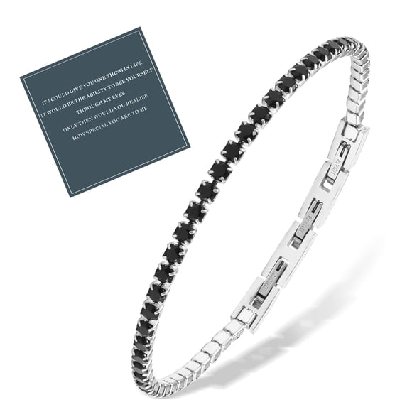 Pulsera de tenis FANCIBAND chapada en oro blanco con diamante negro