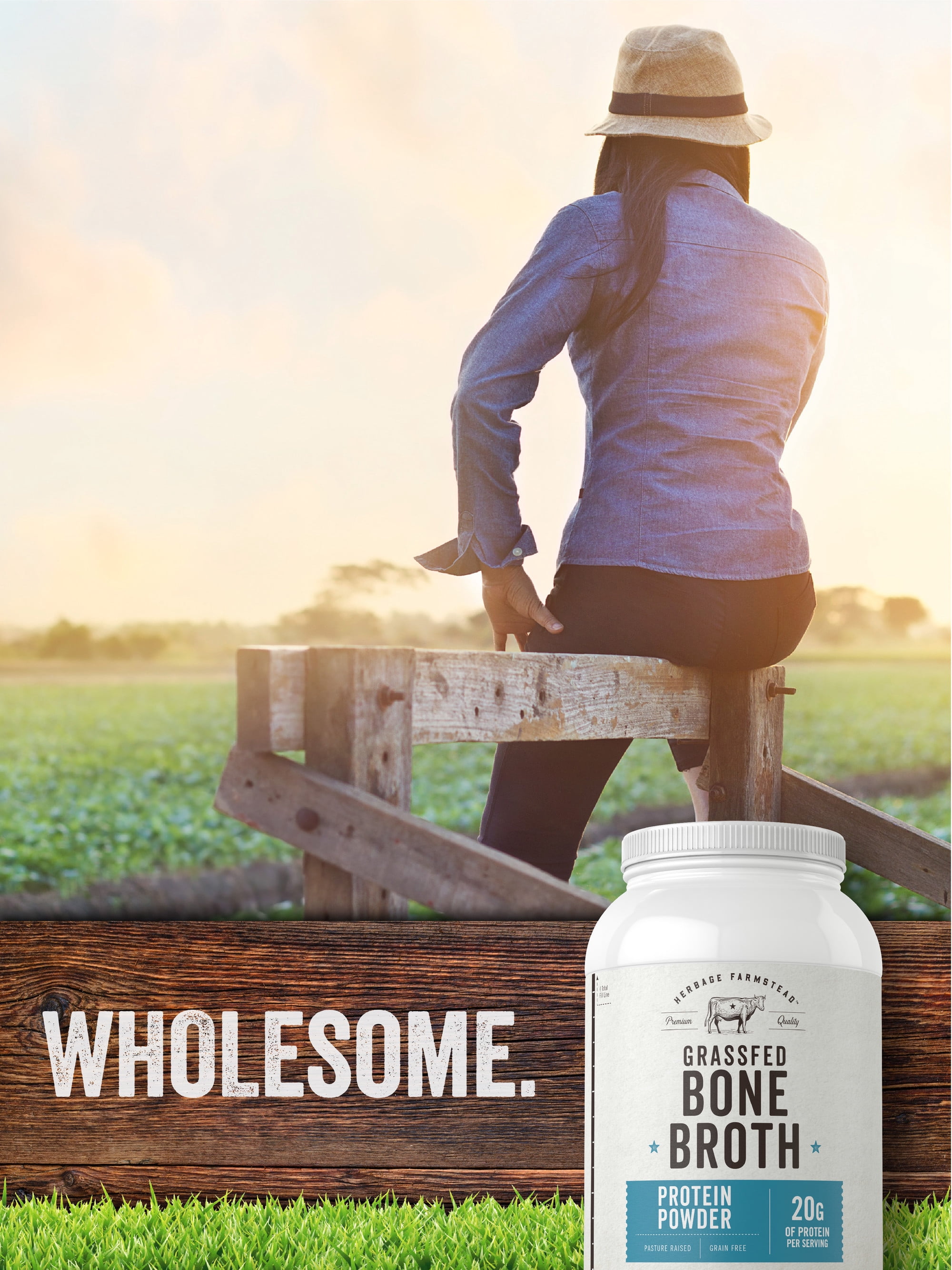 Grass Fed Bone Broth Protein Powder | 35.2 oz (2.2lb) | 20g Protein for Men and Women | Herbage Farmstead by Carlyle