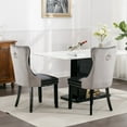 thumbnail image 4 of IVV Set of 2 Modern PU and Velvet Upholstered Dining Chairs w/ Nailhead Trim, Solid Wood Legs, Armless Design, Black+Gray, 4 of 10