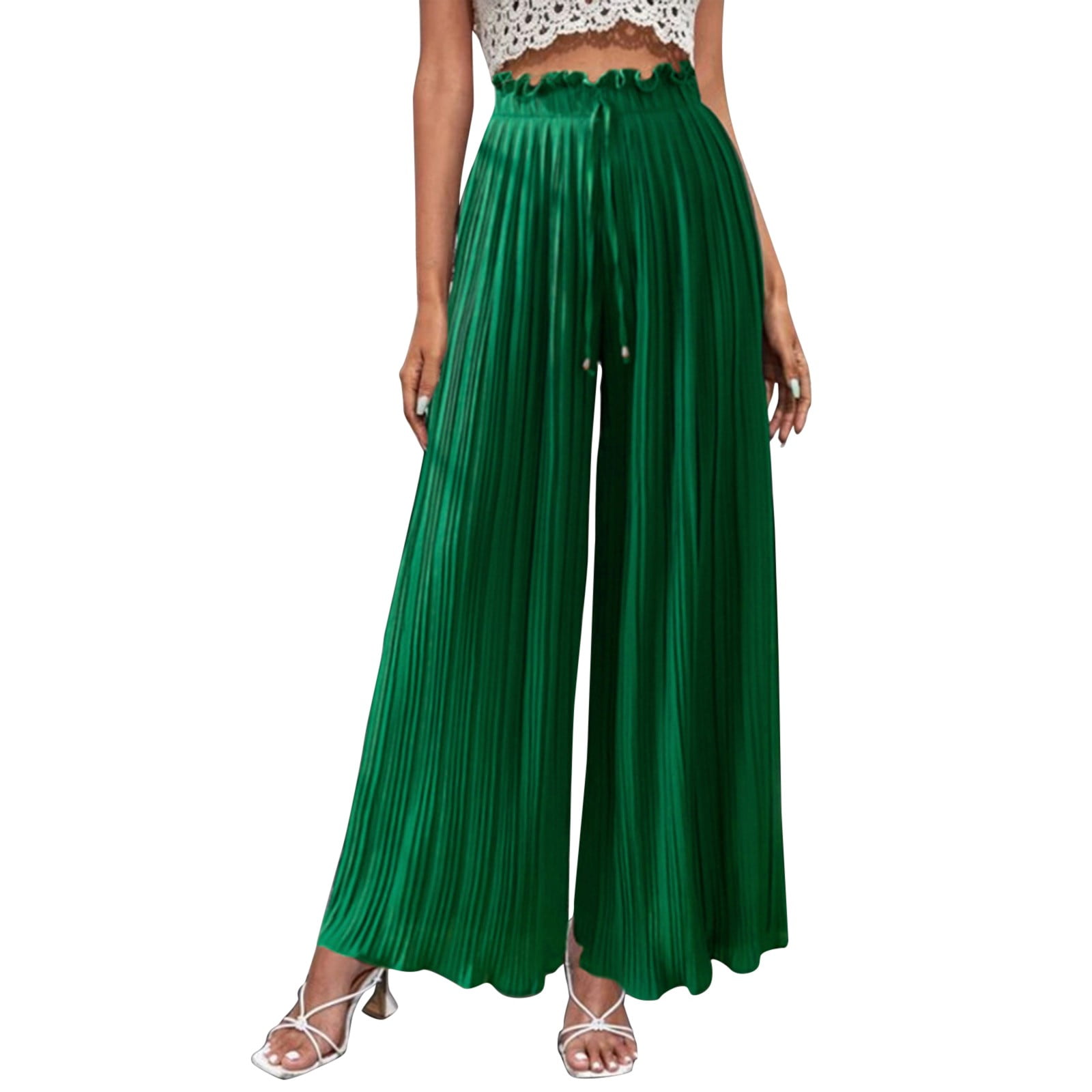 JDEFEG Women Casual Pants Elastic Waist Womens Wide Leg Palazzo Pants High  Waisted Pant Smocked Pleated Loose Fit Casual Trousers Fancy Clothes for  Women Chiffon Black L - Walmart.com