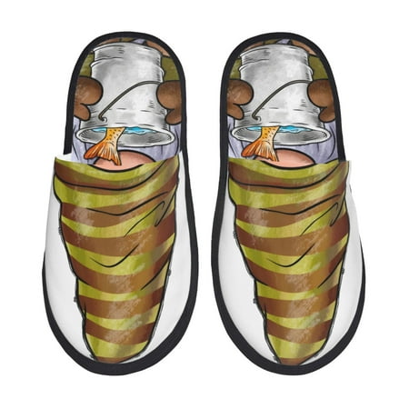 

Pofeuu Fishing Gnome Fisherman Print EVA Fuzzy House super light Slippers Slippers Scuff Outdoor Indoor Warm Cozy Plush Bedroom Shoes Soft Flat Comfy Anti-Slip-Medium