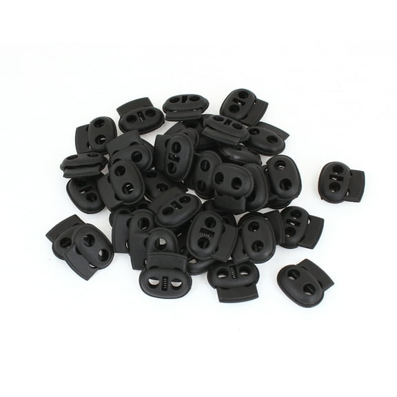 Uxcell Double Hole Spring Loaded Drawstring Rope Cord Locks Plastic Black 40 Pcs