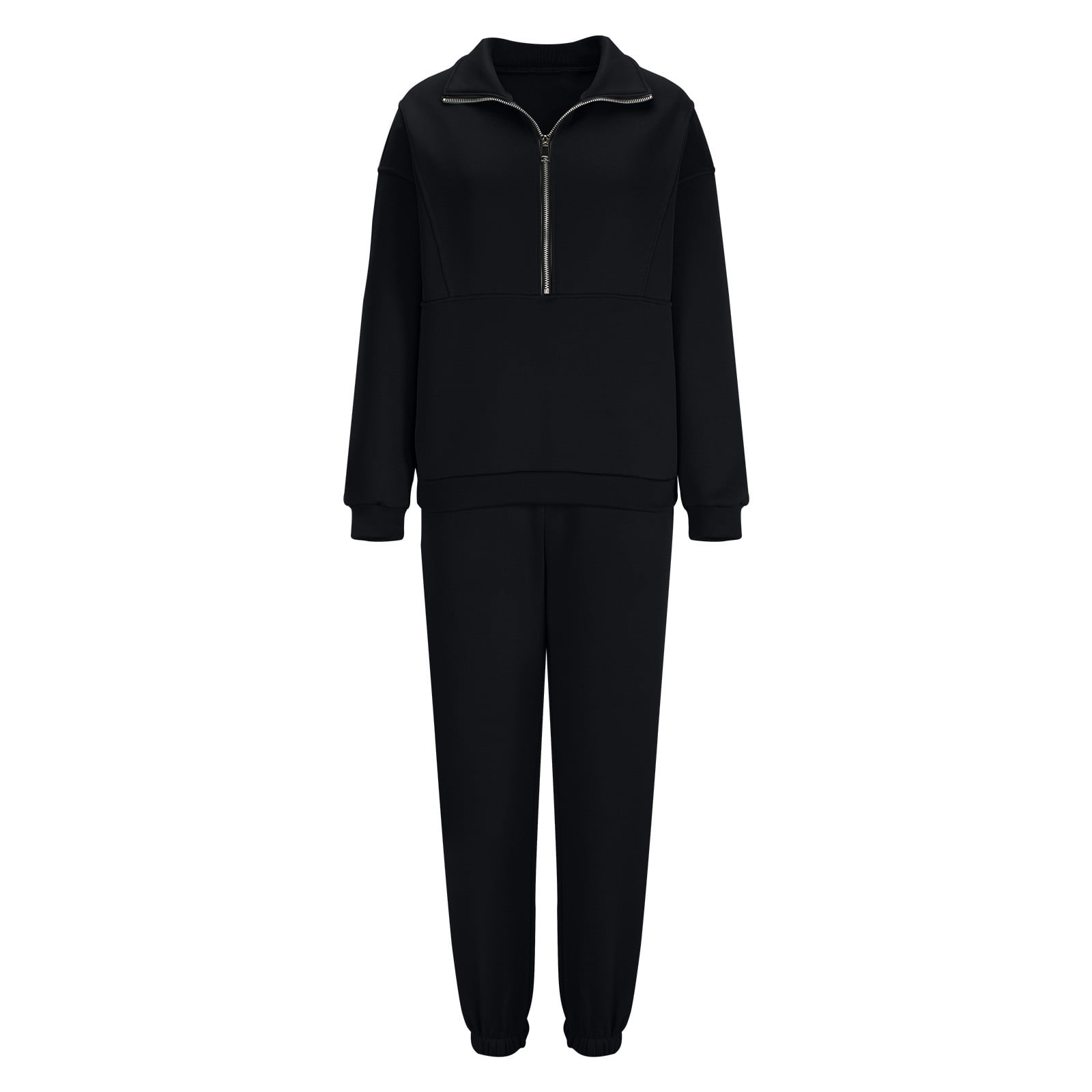 QATAINLAV Womens 2 Piece Outfits Long Sleeve Sweatsuits Sets Solid Casual Half Zip Sweatshirts and Joggers Sweatpants Fall Clothes Ofertas Flash Black 4XL